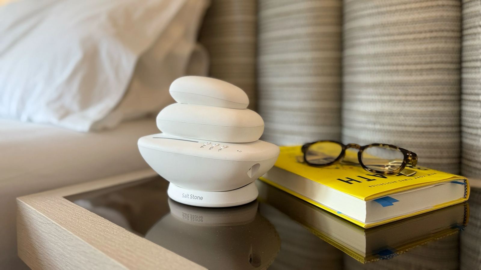 Salt Stone on a bedside table